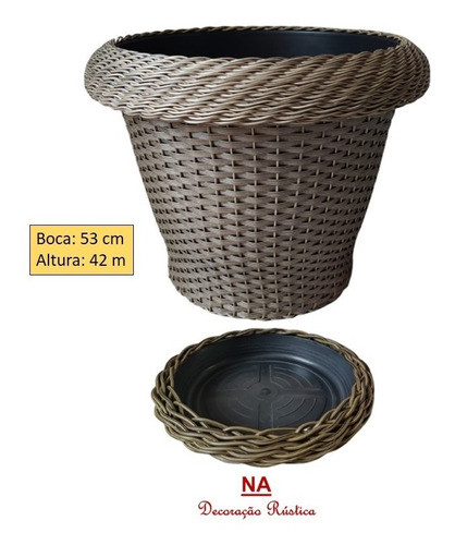 1 Vaso Flor Grande Cesta Fibra Sintética + 1 Prato 0