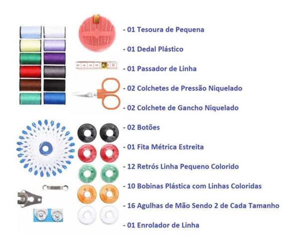 Kit 46 Costura Tesoura Linha Bobina Agulha Fita Métrica 1