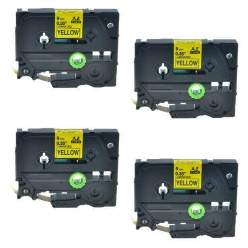 4 X Negro Sobre Amarillo Laminado Etiqueta Cinta Para Brothe 0
