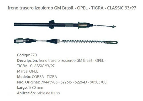 Cable Freno De Mano Chevrolet Corsa 1993/1997 Fremec 770 1