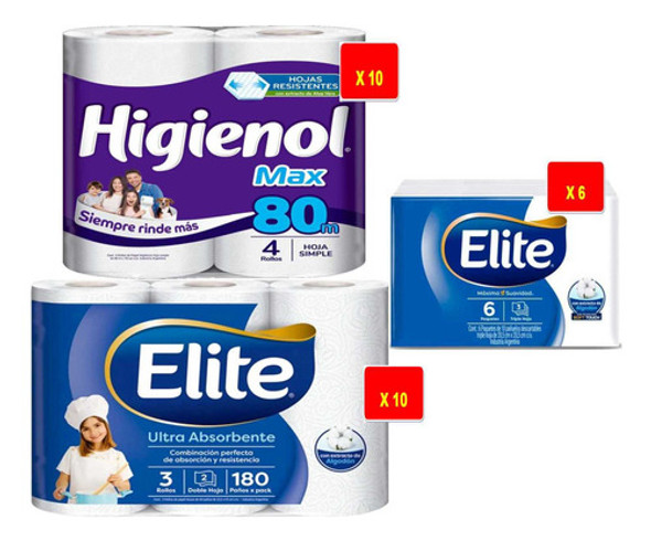 Kit Higienol 80 - Rollos De Cocina Elite 60 Con Pañuelos 0
