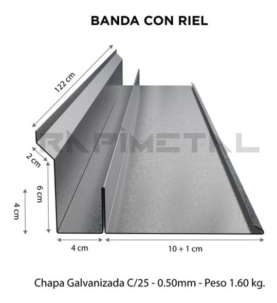 Zingueria Lateral Bajo Teja Banda Con Riel Galvanizado 1,22 1 Zingueria Lateral Bajo Teja Banda Con Riel Galvanizado 1,22 1