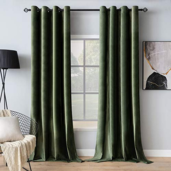Miulee Cortinas De Terciopelo Verde Oliva, Elegantes Ojales 0