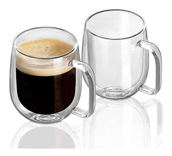 2 Tazas De Vidrio Doble 250 Ml  C/ Asa Té Café No Quema 0