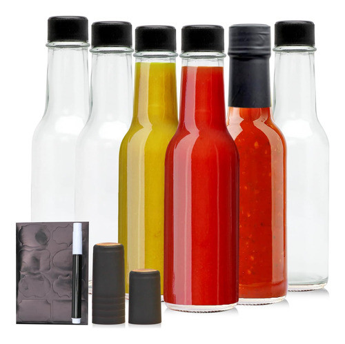 Botellas De Vidrio Claro 15ml Con Tapas Negras, Pack De 6 0