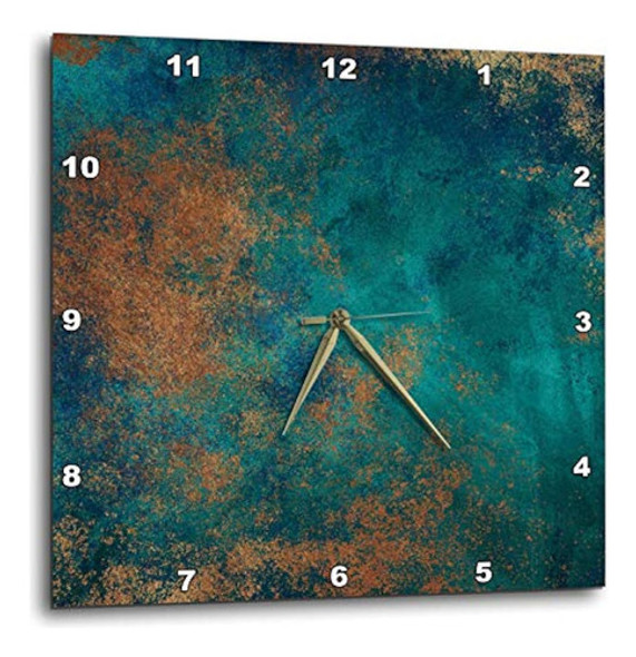 Reloj De Pared 3drose - Verde Azulado E Imagen De Cobre Abst 0