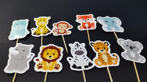 Adorno Cupcake Deco Animalitos Selva Animales Jungla X10u 0