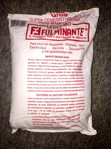 Cemento Rapido Hidraulico Fulminante Gris 2k Villa Del Parqu 1