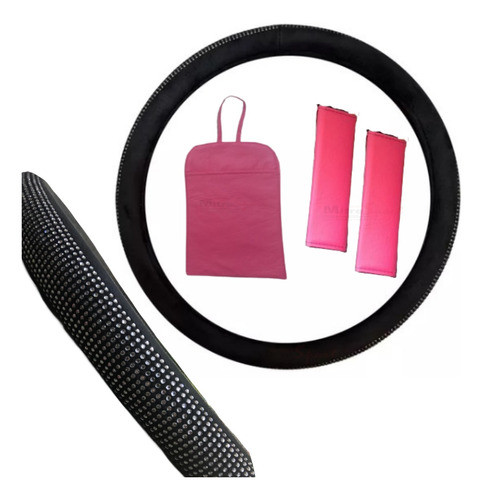 Cubre Volante Pana C/brillos + Bolsita+ C/cinturones Rosa 0