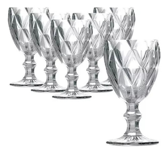 6 Copos De Diamante Para Água E Vinho 300ml 0