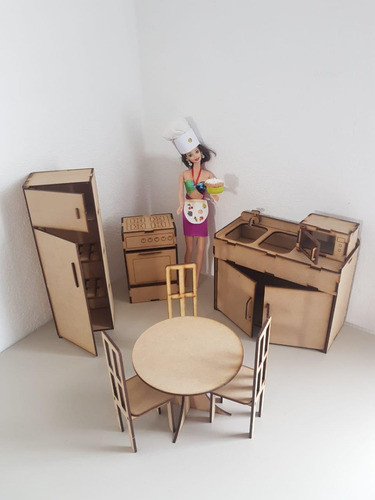 Muebles Para Casita De Muñecas Fibrofacil Set Cocina Comedor 1
