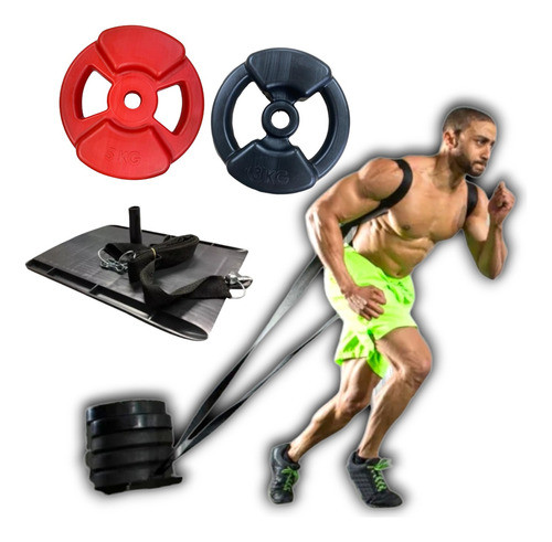 Kit Set Trineo Entrenamiento + Discos 3kg Y 5kg C/ Agarres 0