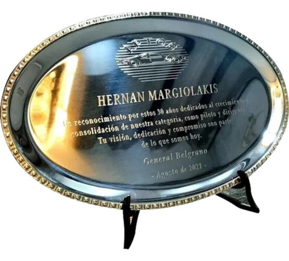 Bandeja Oval Conmemorativa Premio Grabado Incluido 20x30 Cm 0