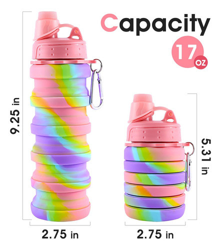 Botella Agua Plegable Niñas Deportes Colegio Diseño Arcoiris 1