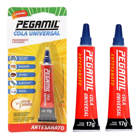 Kit 2 Colas Pegamil 17g Artesanato Multiuso Universal Tecido 0