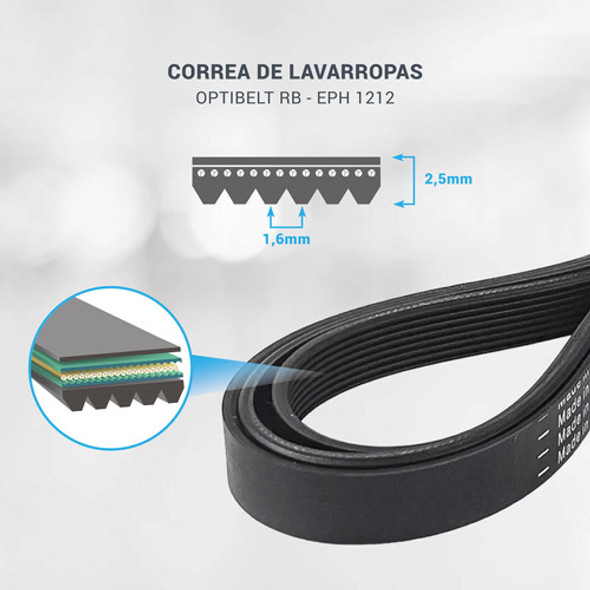 Correa Lavarropas 1212 H8 Drean Excellent 6.06g 6.06p Orig 1