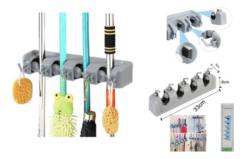 Soporte Escoba Organizador Gancho Colgador 4 Lugares 1