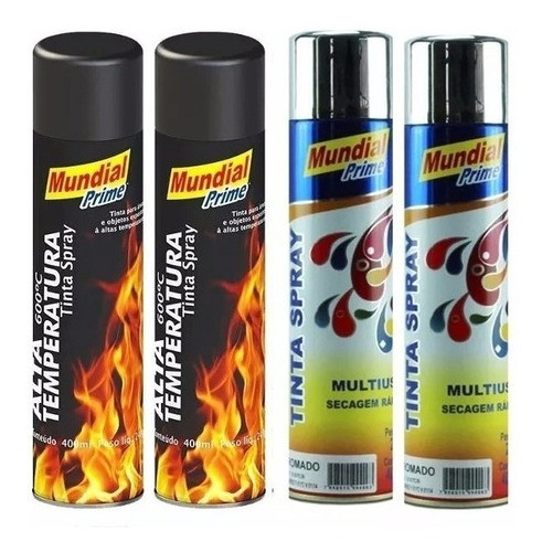 02 Kit Tinta Preto Fosco Alta Temperatura E Cromado Metálico 0