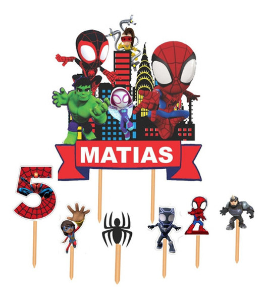 Adorno Torta Cake Topper  Personalizado Spidey Y Sus Amigos 0
