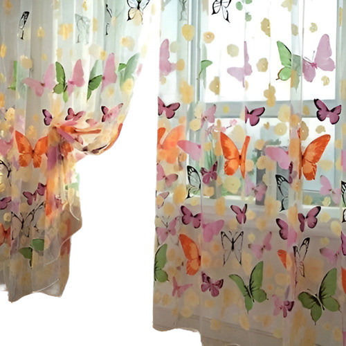 Tulle Butterfly Print Sheer Window Panel Cortinas Voile Drap 0