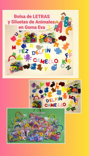 2 Bolsas De 58 Letras  Y 30 Siluetas Animales En Goma Eva 0