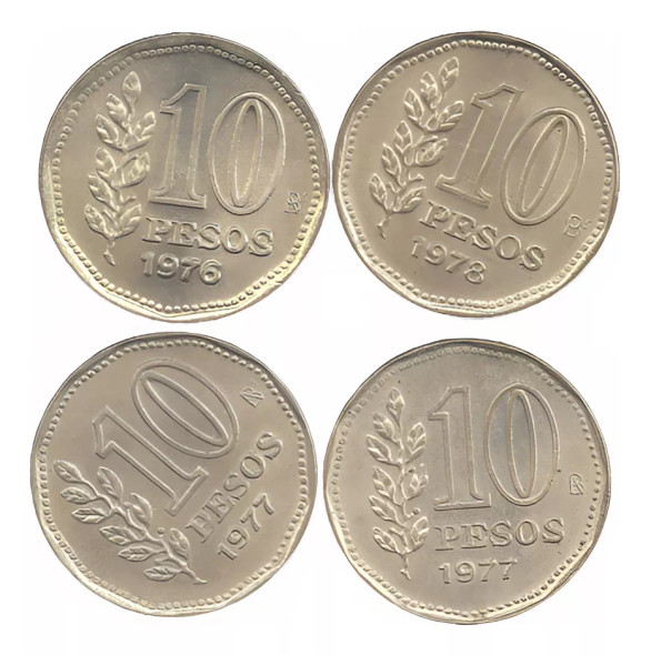 Argentina 4 Coin Lot 10 Pesos Series Ley 18.188 - 1976/77/78 & 1977 Commem. Alte. Guillermo Brown