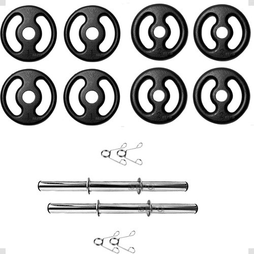 Kit Anilhas 1 E 2kg Com 2 Barras 40 Cm Treino Academia Casa 0