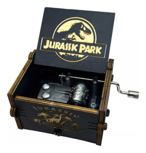 Cajita Musical Jurassic Park Tallada Madera Con Manivela 0