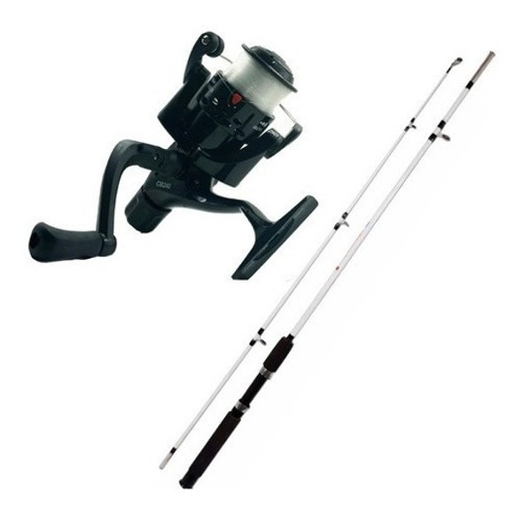 Combo Pesca Reel + Caña  2.40 Mts + Tanza Para Rio Mar 0