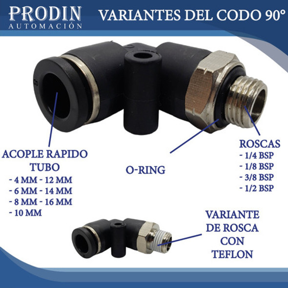 Acople Rápido Neumático Codo Rosca 1/2 Para Tubo 6mm 1