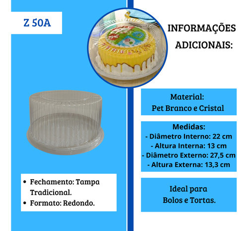 Kit 50 Embalagem Para Bolo/torta Z-50a Tampa Alta Zettapack 1