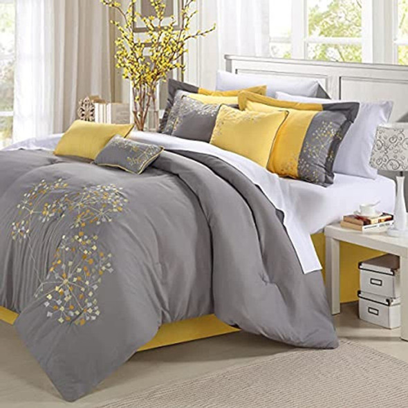 Chic Home Juego De Edredón Bordado De 8 Piezas, King, Floral 0 Chic Home Juego De Edredón Bordado De 8 Piezas, King, Floral 0