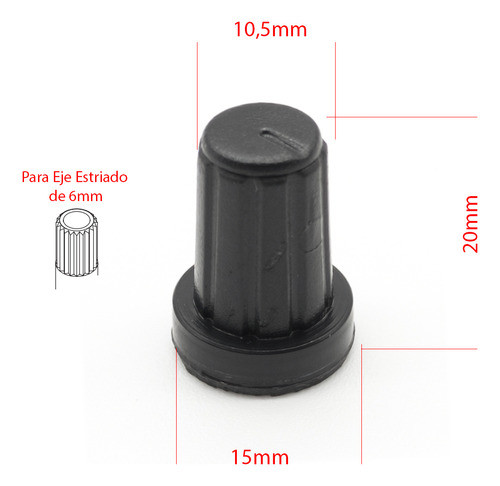 5 Perillas Potenciometro Negras 15mm X 20mm Eje Estriado 1