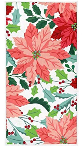Navidad Rosa Rojo Poinsettia Toalla De Mano Baño Decoración 0