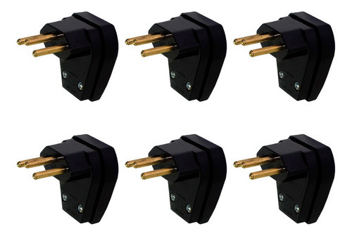 Kit 6 Plugues Machos 90° 2p+t 10a 250v Preto Prensa Cabo 0