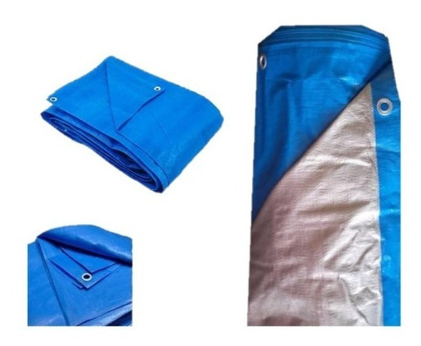 Rafia Lona Cubre Cerco 2x50 M Azul Plateado Ojal De Aluminio 0