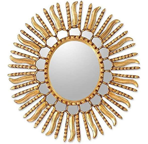 Novica Gold Sunburst Bronze Leaf Espejo Decorativo De Pared 0