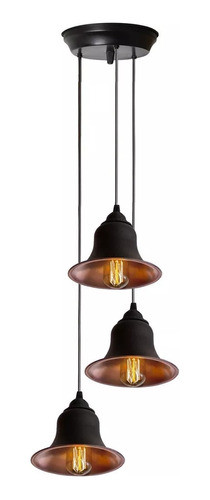 Colgante Industrial X 3 Luces Pantallas Cobre Y Negro 0