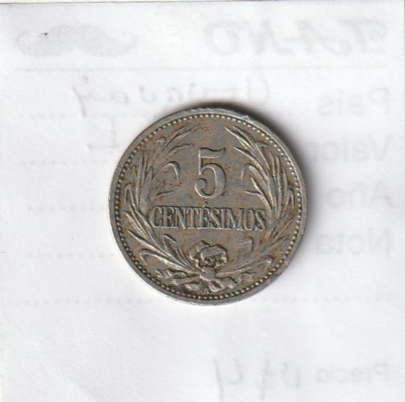 M613 Uruguay 5 Centavos Año 1901 Km# 21 0