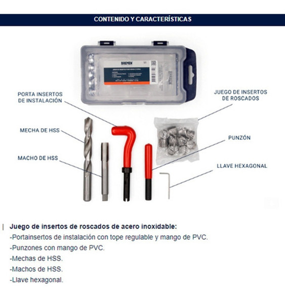 Kit Insertos Macho Mecha Bremen Roscas 8x1.25 - 25pz 7825 1