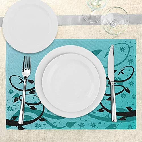 Juego De 4 Esteras De Teal Azuladas Ilustracion Moderna Flo 1