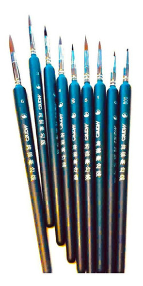 Set De 9 Pinceles Pelo Natural N13 -acrílico Óleo - Acuarela 1