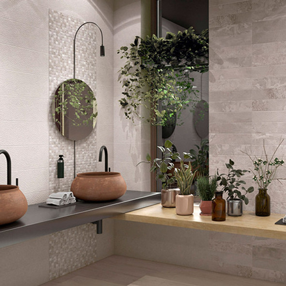 Ceramica Para Pared De 20x60 Gris Mate Mosaico Con Relieve S 1