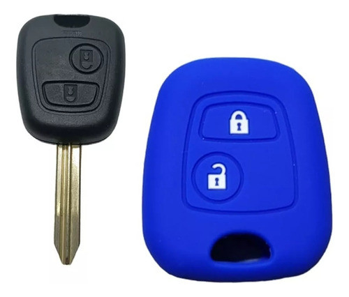 Cubre Volante Llave Silicona 3 Botones Navaja Peugeot Azul 1
