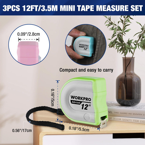 Cinta Métrica Pequeña Workpro 3 Piezas De 3.6 Metros Con Blo 1