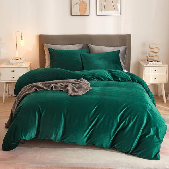 Hybd Velvet Duvet Cover Set Queen Size - Emerald Green Velve 0 Hybd Velvet Duvet Cover Set Queen Size - Emerald Green Velve 0