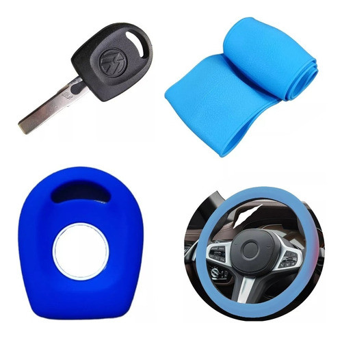 Cubre Volante + Funda Llave Silicona - Vw Suran Fox - Azul 0
