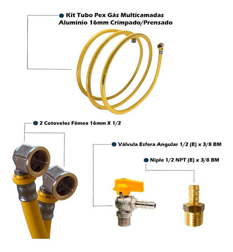 3,5 M Tubo Pex 16+ 2 Cotovelos 1/2 F Prens.+ Registro + Bico 1