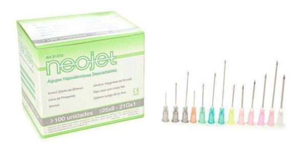 Aguja Hipodermica Descartable 30x7 22g×1¼ × 100 Unid Neojet 0