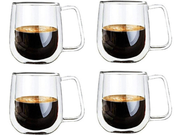 4 Tazas Modernas De Doble Pared De Vidrio Te O Cafe 0